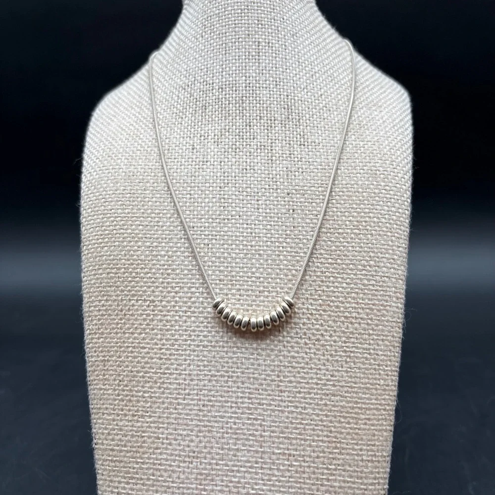 925 Snake Chain Necklace Unisex 16in Silver Excellent Sterling Bead Bar